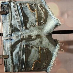 American Eagle Outfitters Light Blue Frayed Jean Shorts